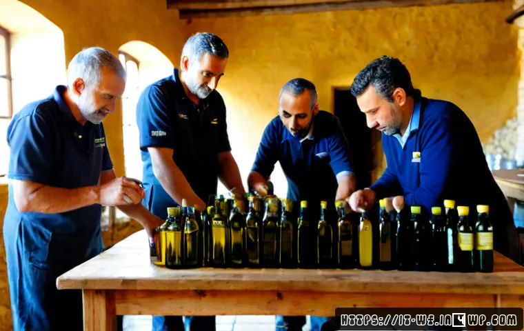 Home 16 지역생산 기반의 협동조합 모델 - Photorealistic morning scene inside a cooperative olive oil workshop in rural Tuscany, a diverse gro...